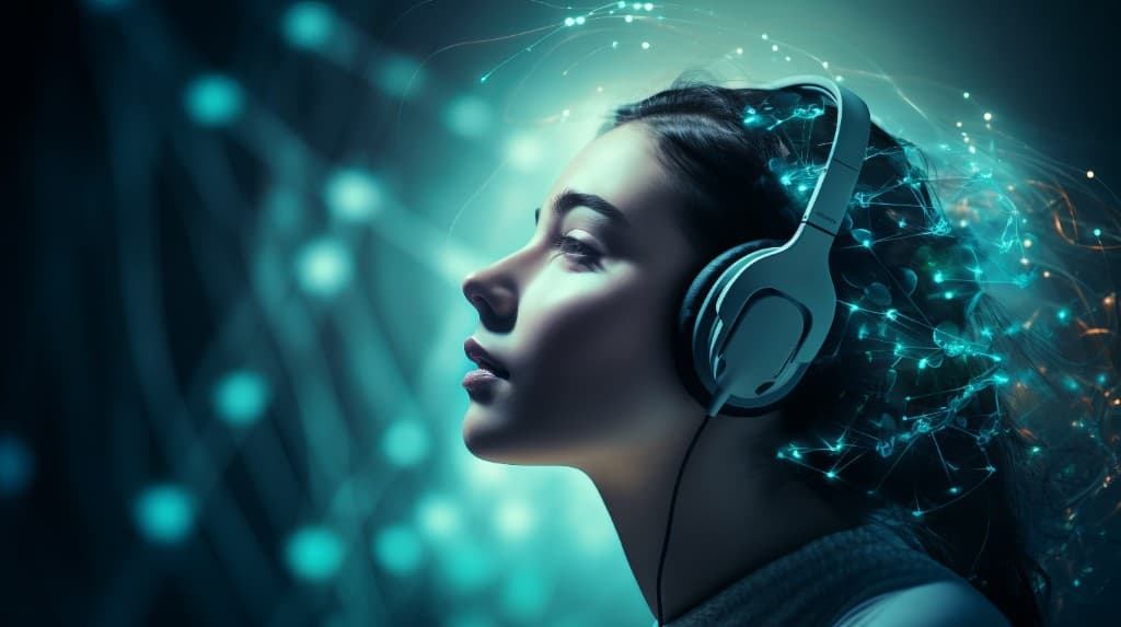 Immersive Voice AI and intelligent systems concept with headphones