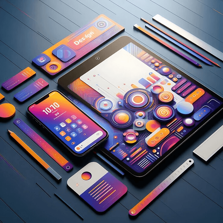 Tablet and phone mockups with design tools for UI craft