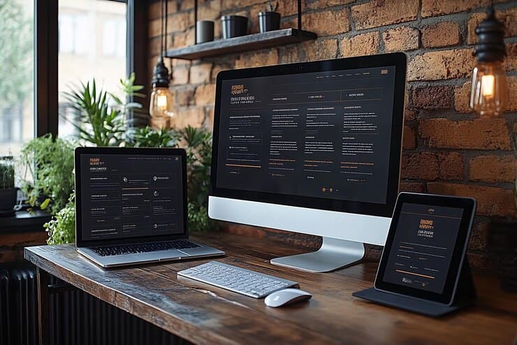 Responsive website shown on desktop, laptop, and tablet