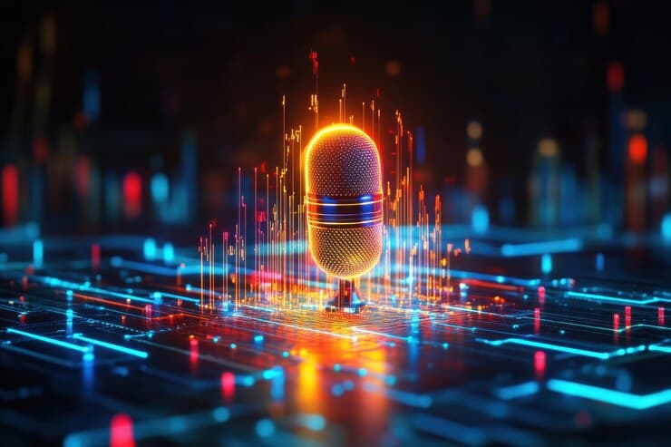 Futuristic studio microphone for voice AI systems